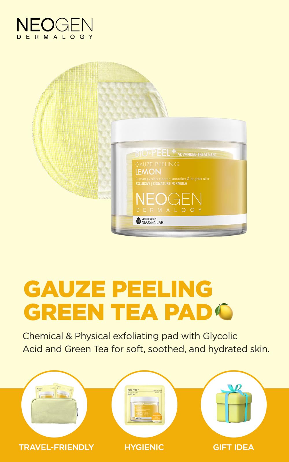 Close-up of lemon pads texture highlighting dual chemical and physical peeling.