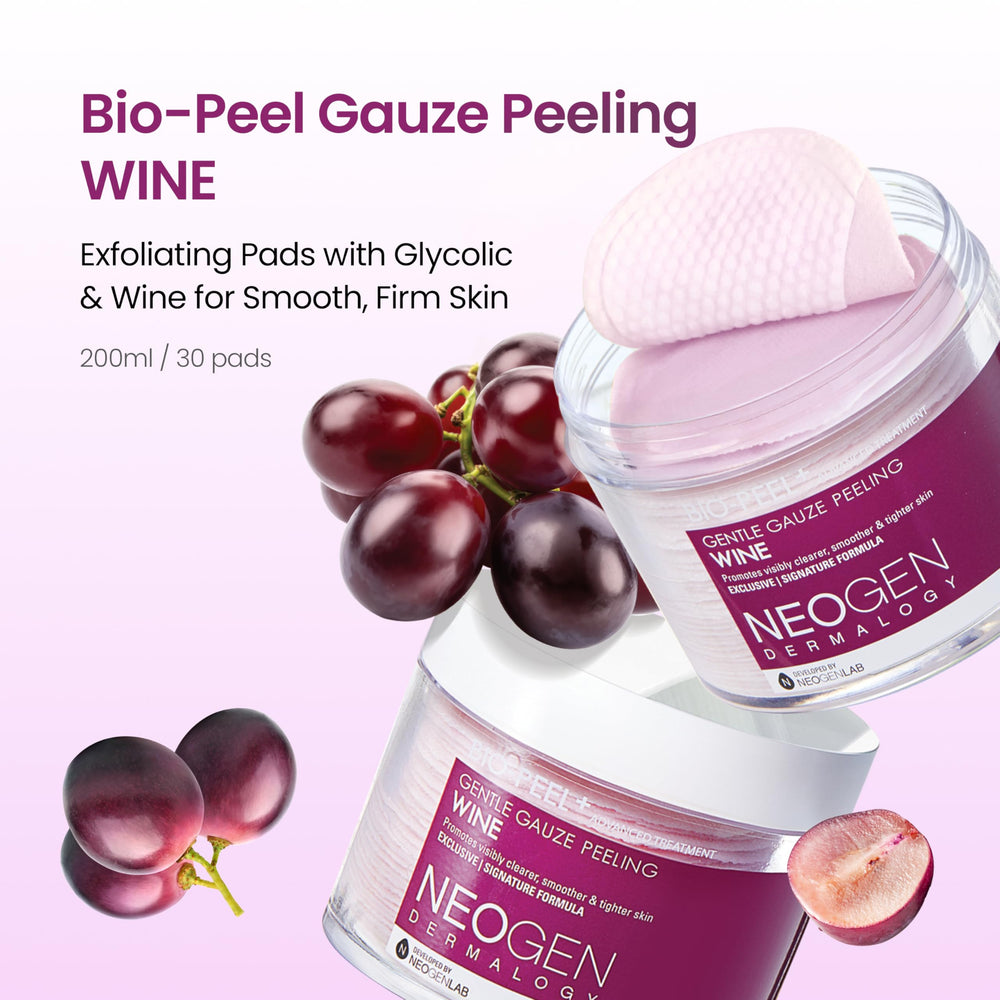 Wine Pad texture close-up demonstrates dual-action exfoliation for smoother, brighter skin.
