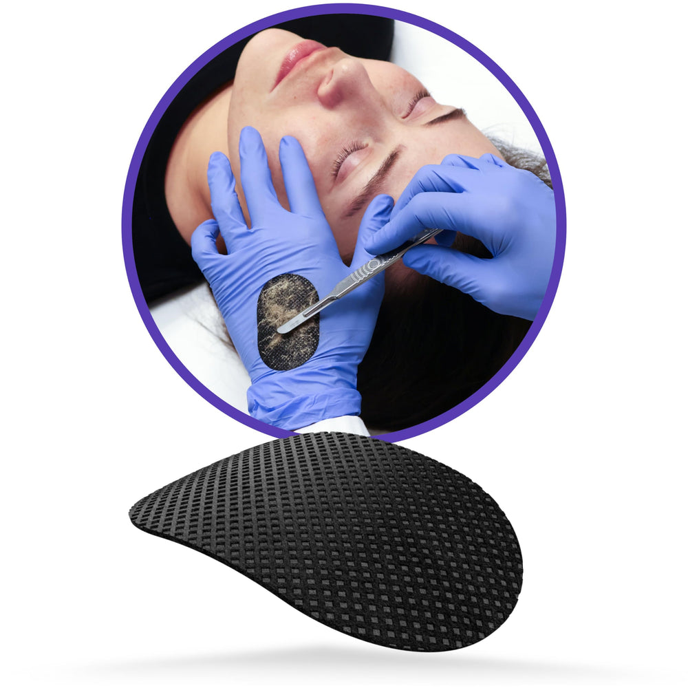 DermaPad close-up shows dermaplaning pad in action for precision blade wiping.