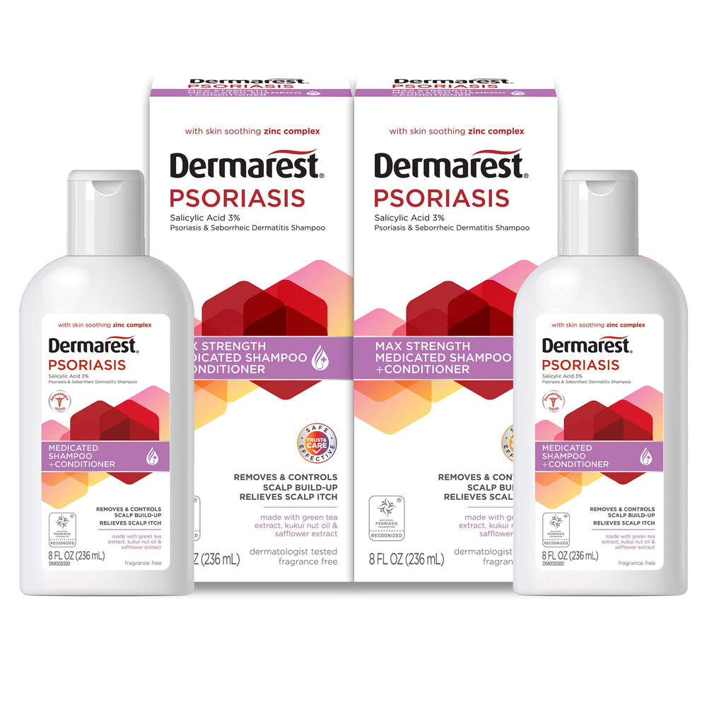 Dermarest champú psoriasis en botella frontal, ideal para limpieza del cuero cabelludo