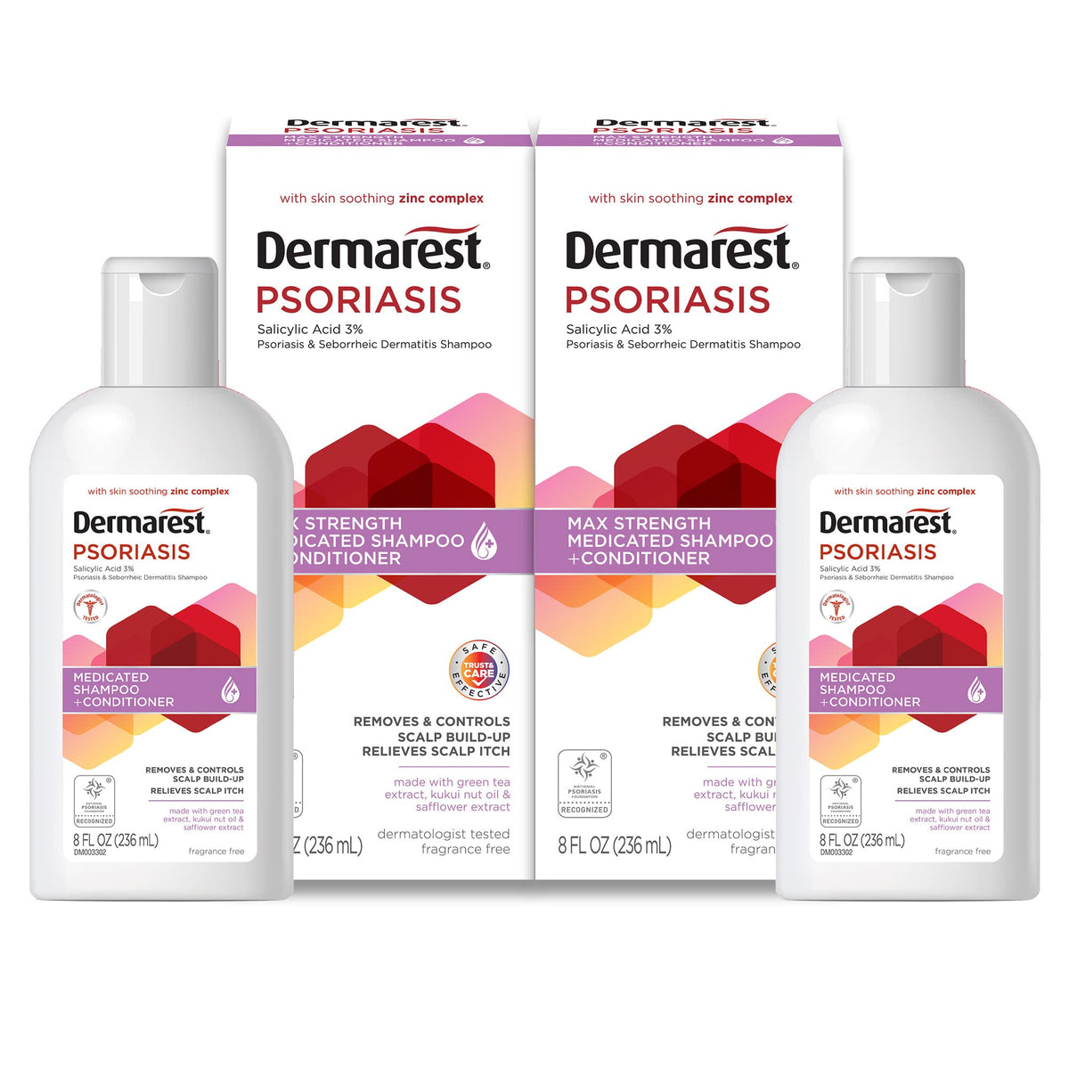 Dermarest champú psoriasis en botella frontal, ideal para limpieza del cuero cabelludo