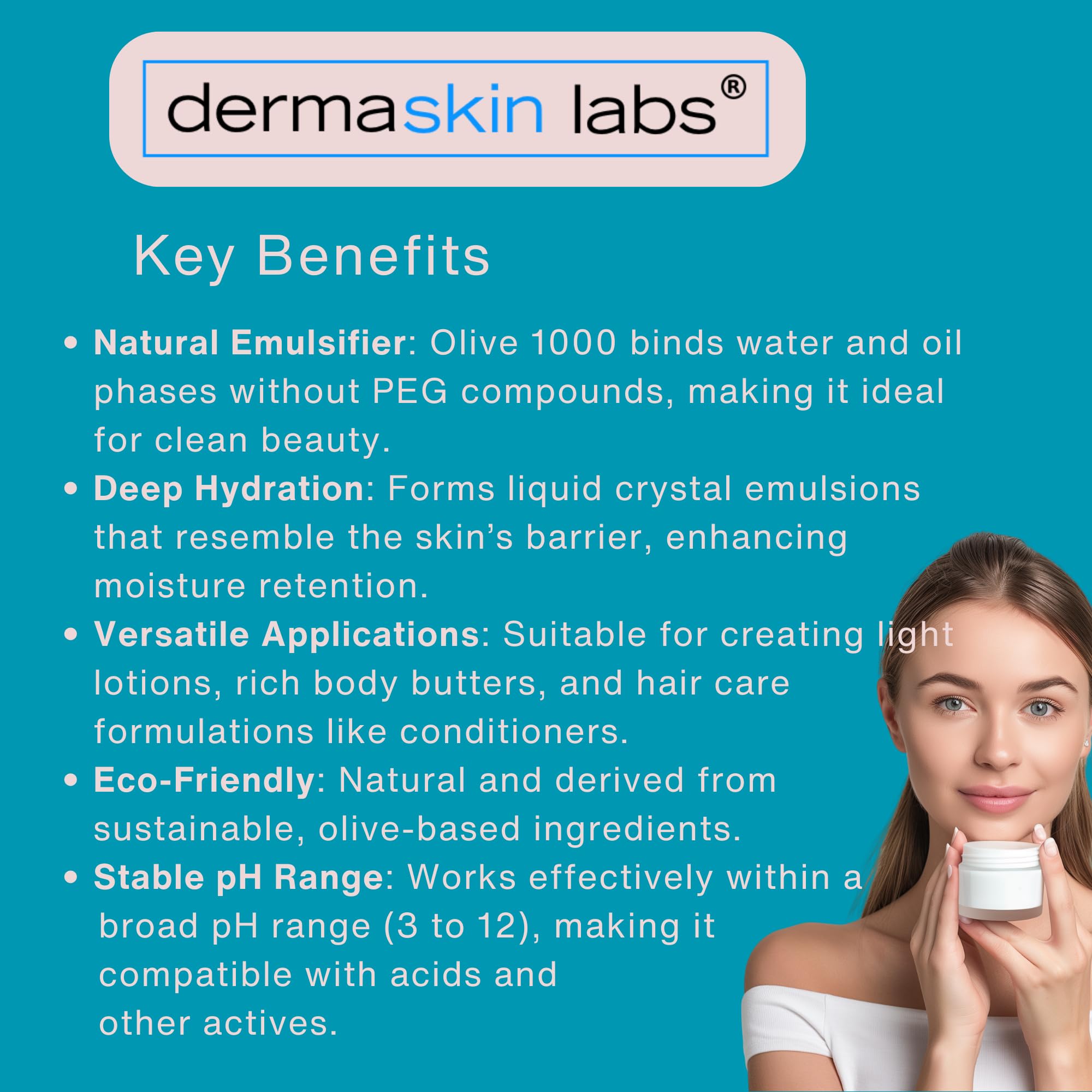 Dermaskin Labs Olive 1000 Emulsifier rich in olive oil fatty acids.