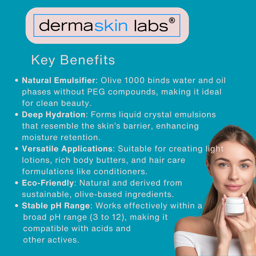 Dermaskin Labs Olive 1000 Emulsifier rich in olive oil fatty acids.