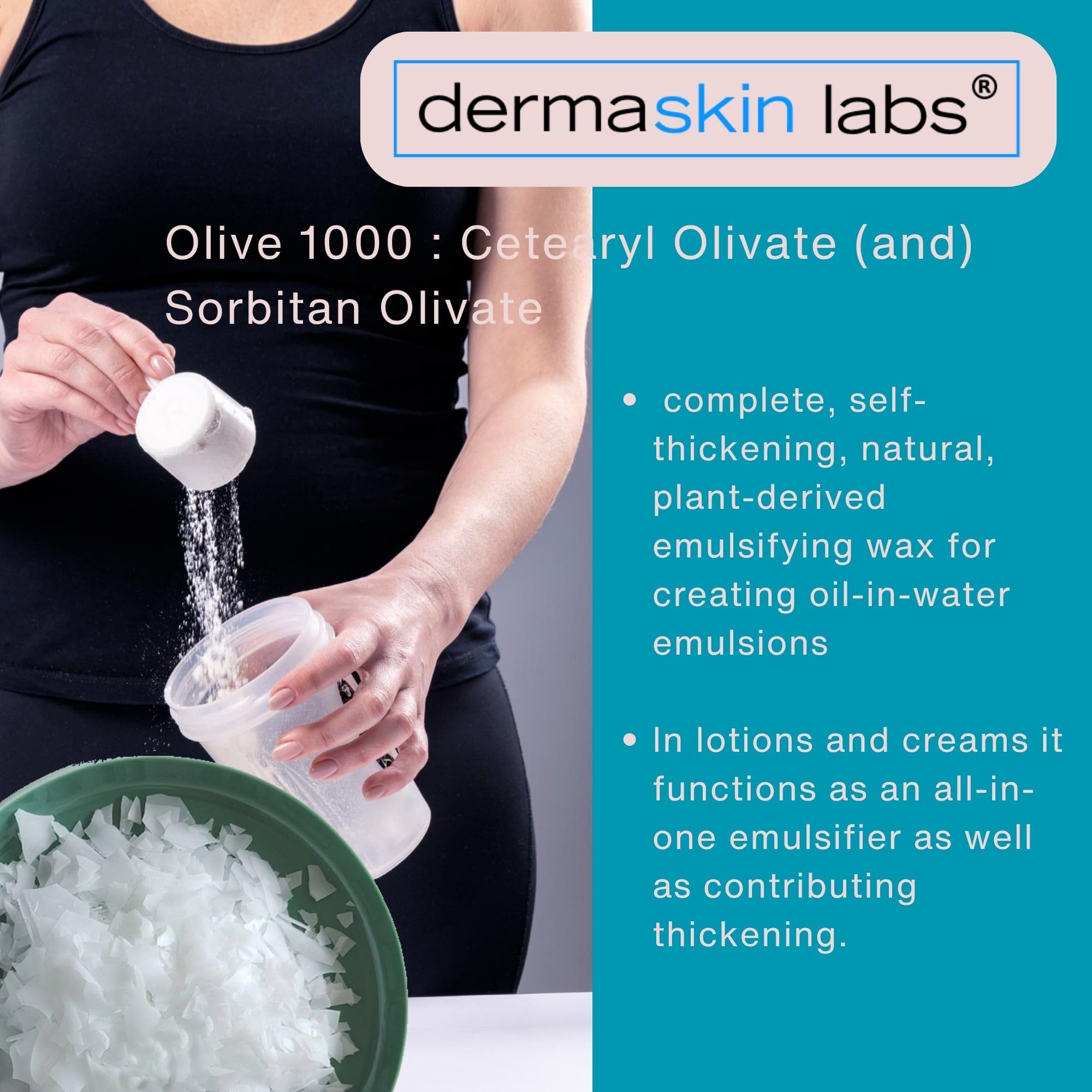 Dermaskin Labs Olive 1000 Emulsifier silky texture showcase ideal for silky creams.