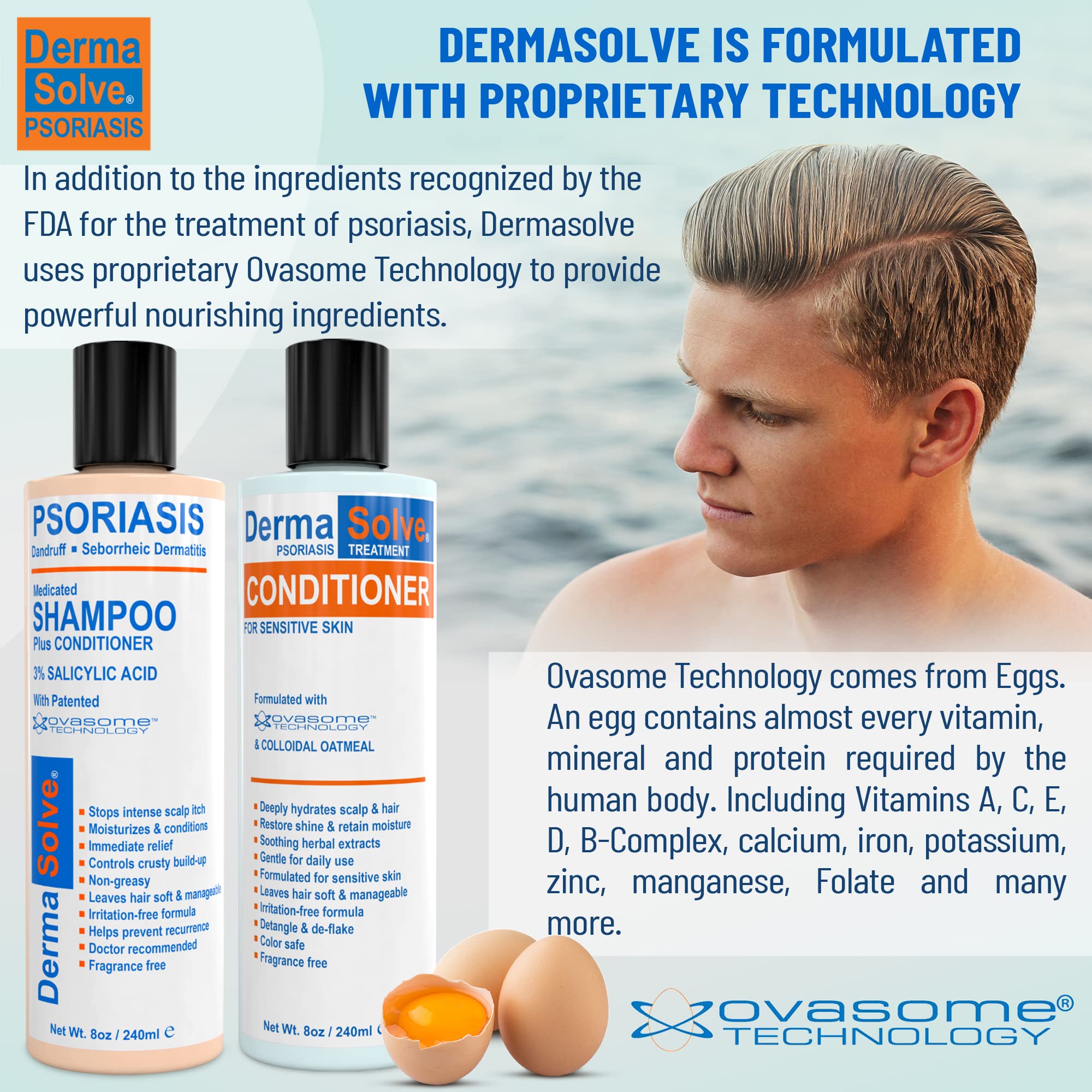 Dermasolve product package with calming tones suggests daily scalp relief.