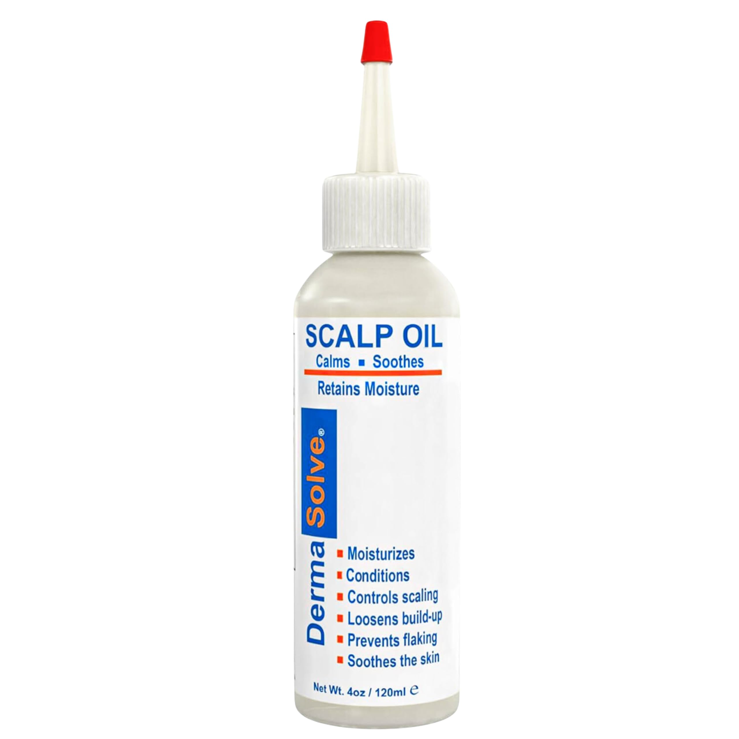 Dermasolve scalp oil bottle promotes itch relief and flake reduction.