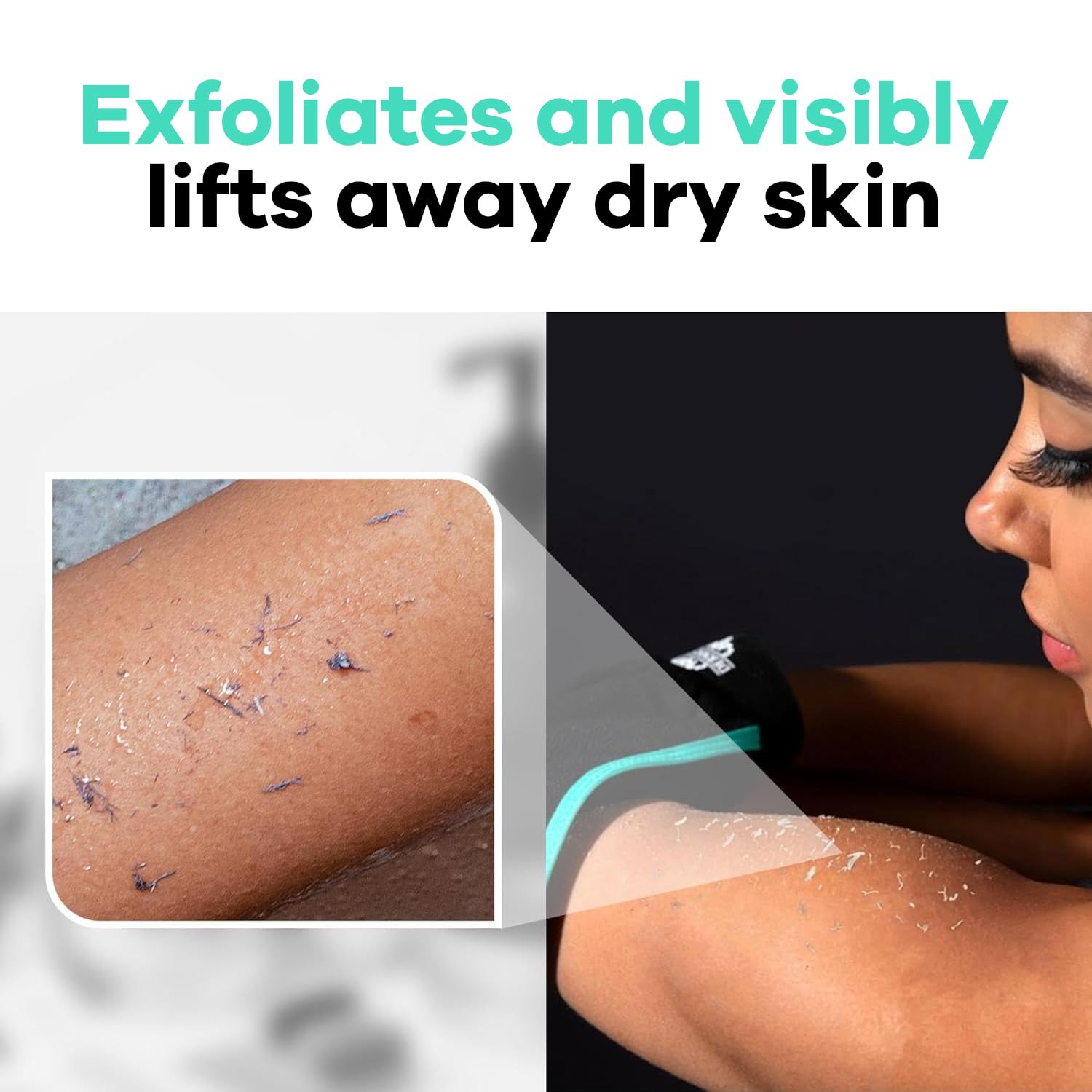 Dermasuri piel sedosa tras exfoliación con guante.