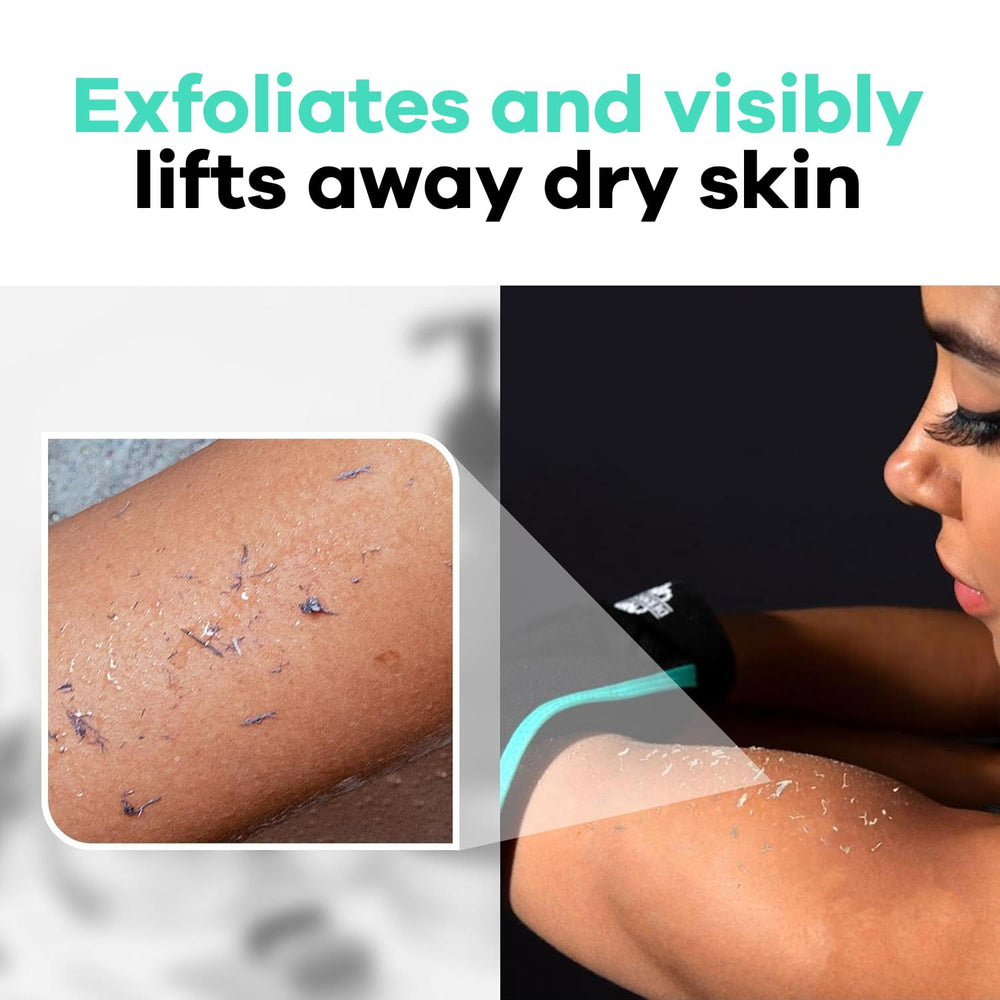 Dermasuri piel sedosa tras exfoliación con guante.
