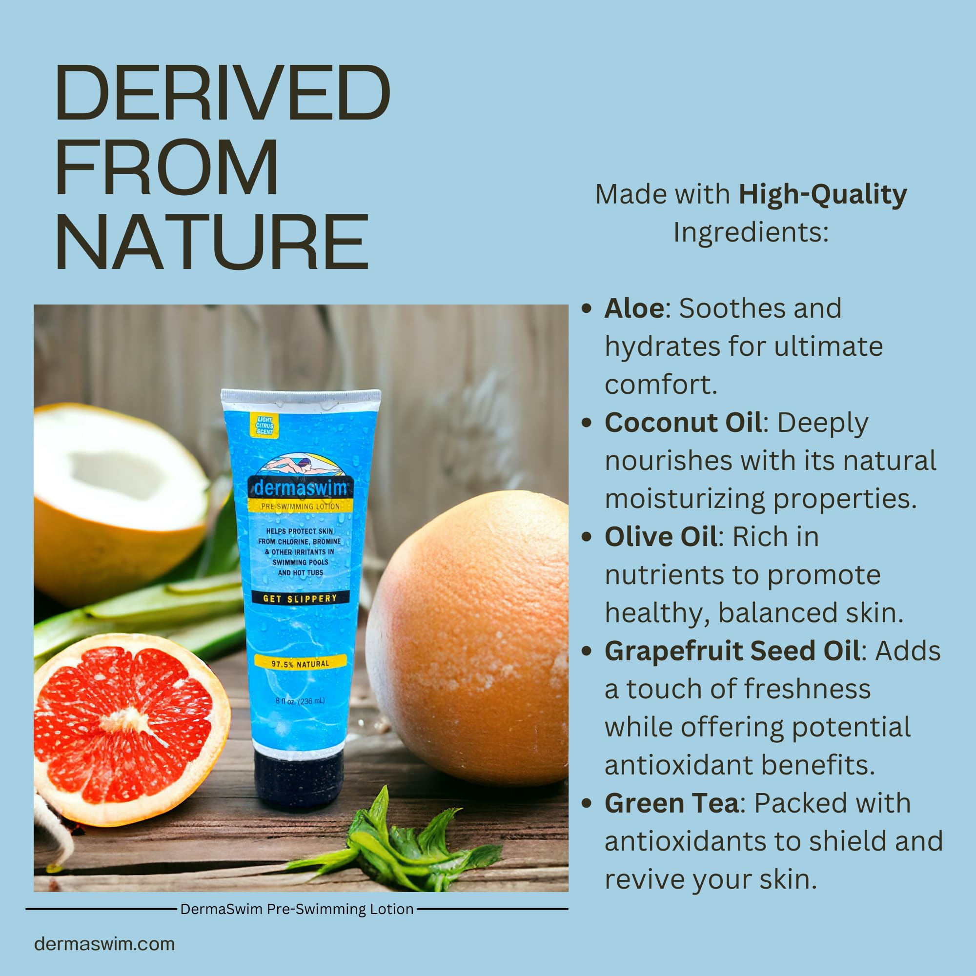 DermaSwim loción pre-nado, textura crema suave para fácil absorción.