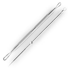 DERMATED 2pc pimple extractor tools with dual-ended tips for precise blemish removal.