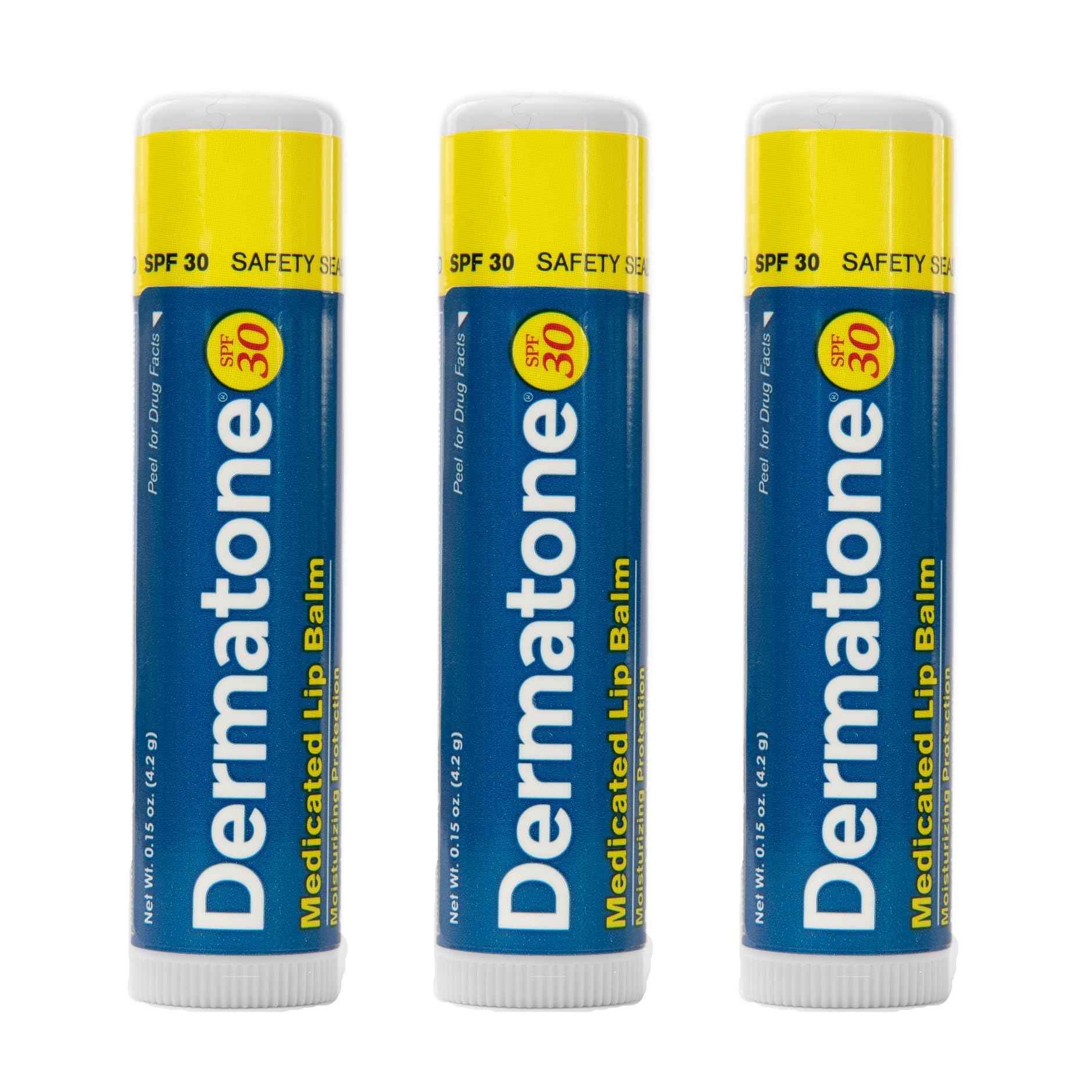 Dermatone Original bálsamo labial SPF30 en envase de 3 paquetes.