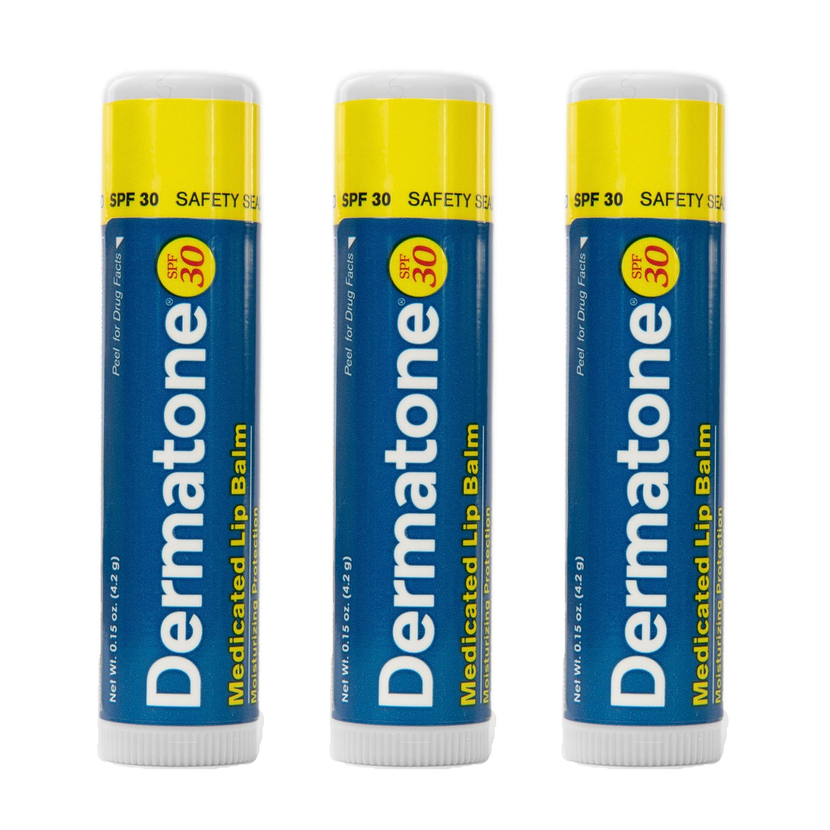 Dermatone Original bálsamo labial SPF30 en envase de 3 paquetes.