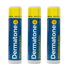 Dermatone Original bálsamo labial SPF30 en envase de 3 paquetes.