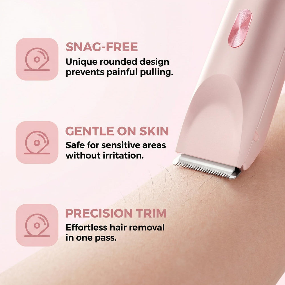 Dermave bikini shaver ergonomic head trims precisely along curves
