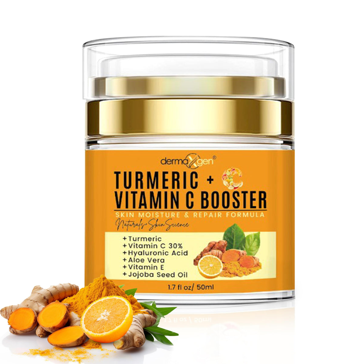 DERMAXGEN crema facial de cúrcuma con vitamina C en bote para brillo natural