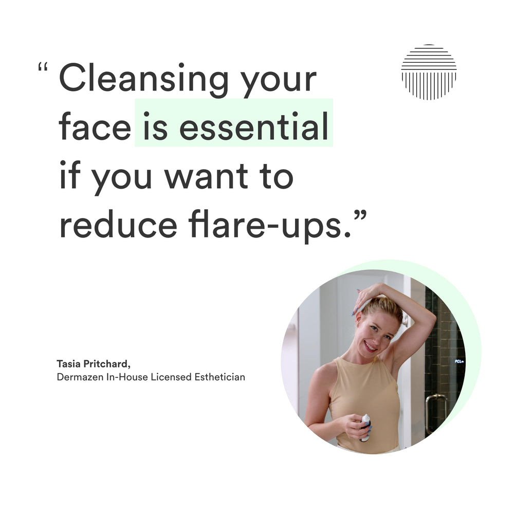 Dermazen Purifying Cleanser cap top in a clean bathroom