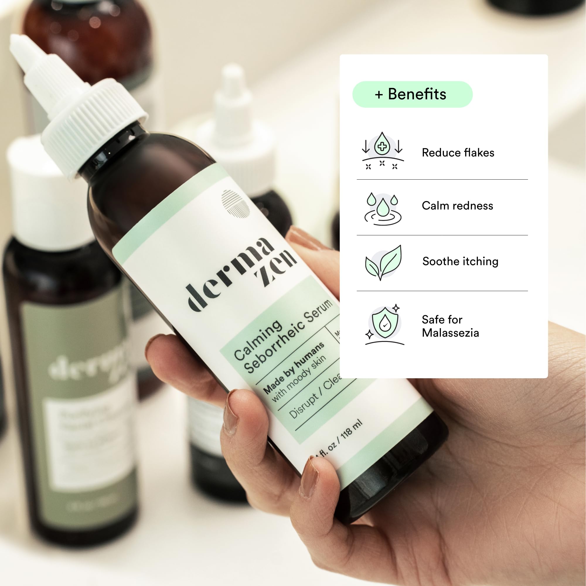 Close-up of Dermazen bottle label ready for use.