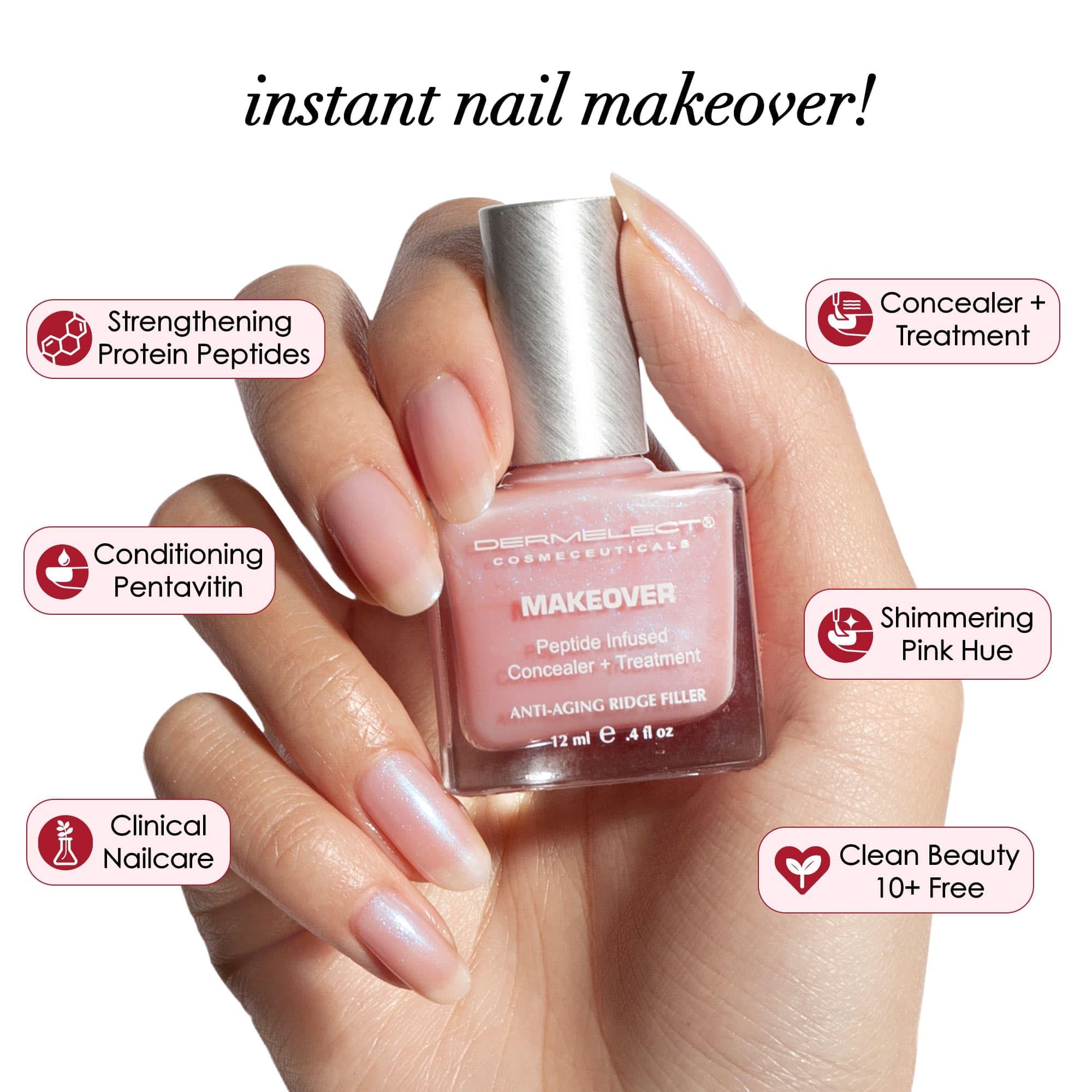 Dermelect Makeover Ridge Filler camufla imperfecciones de las uñas para un look pulido.