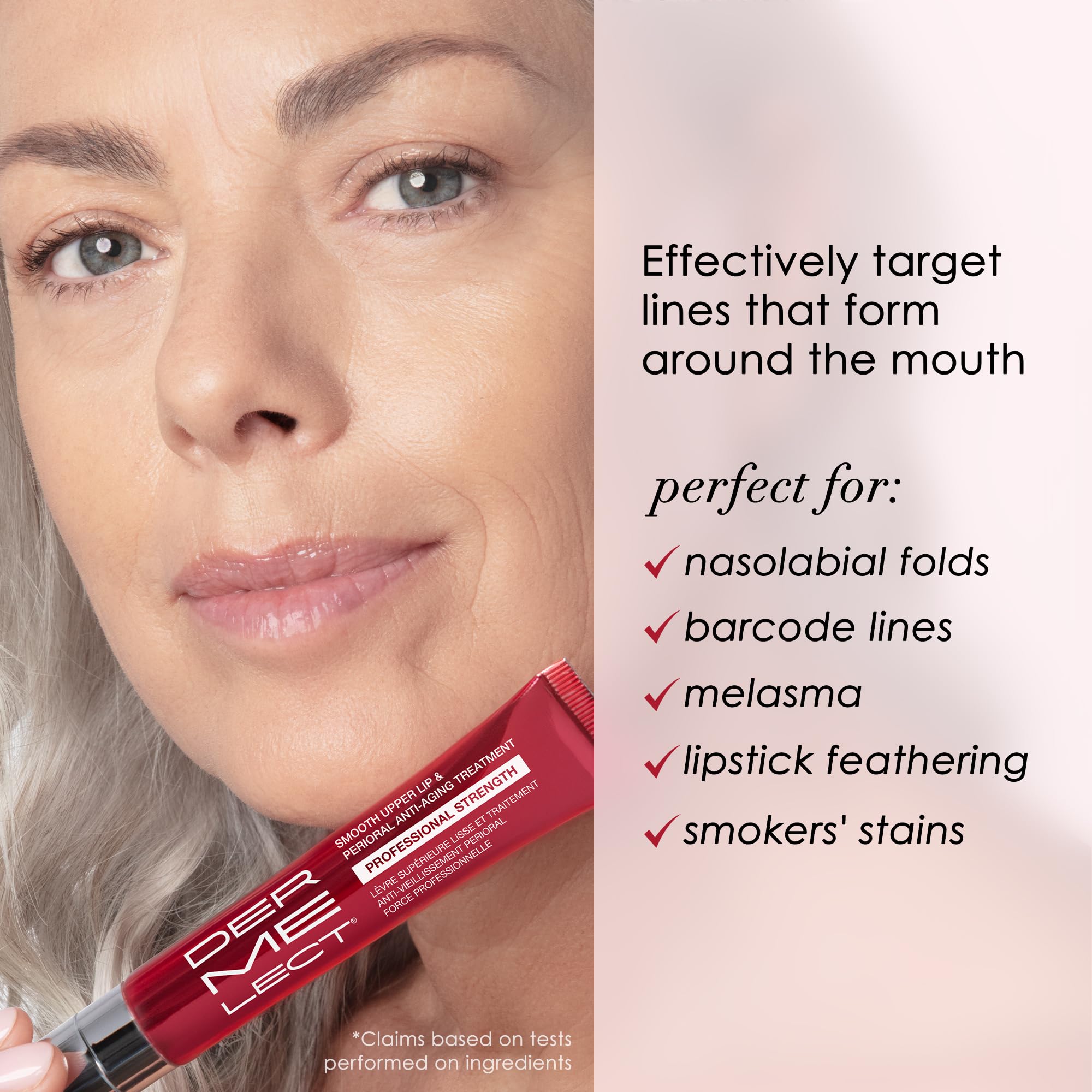 Dermelect Perioral area cream close-up shows hydration and line-softening potential.
