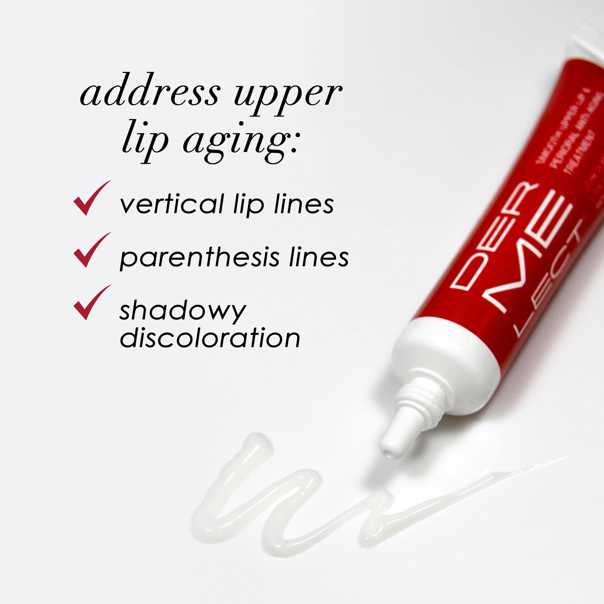 Dermelect Smooth Upper Lip Cream close-up showing smooth texture for brightness.