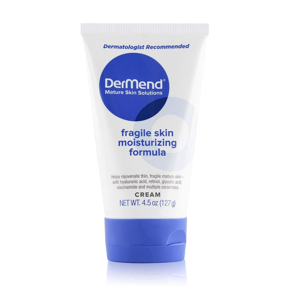 Dermend specialized fragile skin moisturizing cream tube provides soothing, protective hydration.