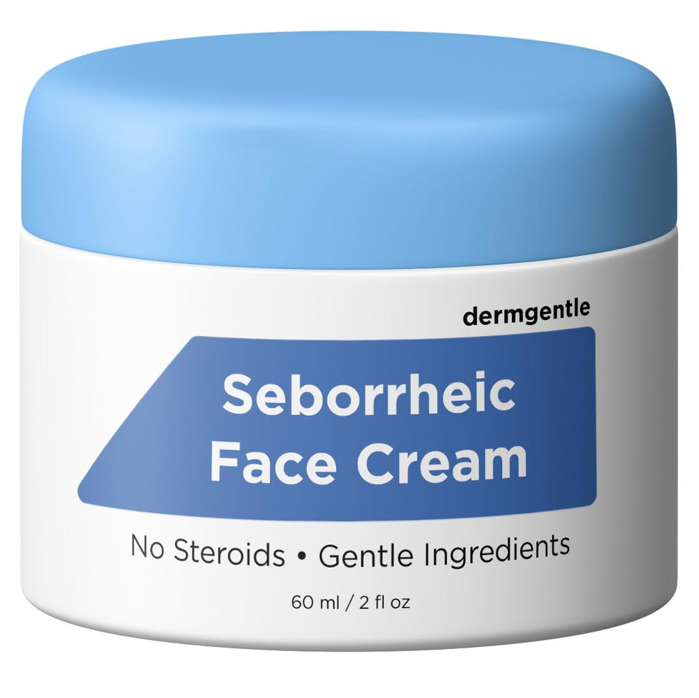 Dermgentle seborrheic dermatitis face cream bottle shows gentle, steroid-free skincare.