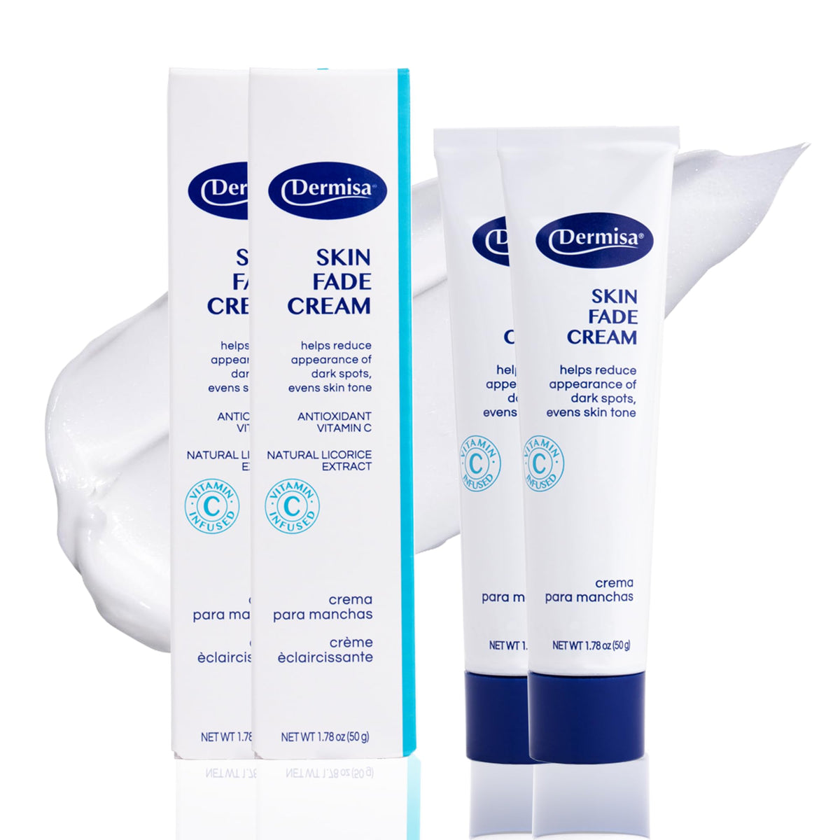 Dermisa crema desvanecimiento textura cremosa para una piel más uniforme.