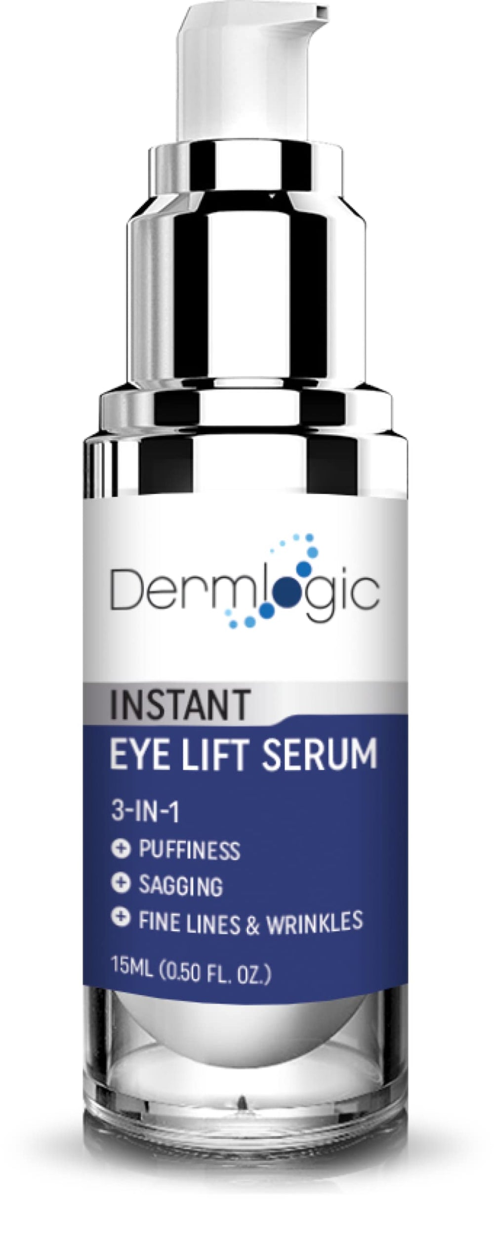 Dermlogic under-eye treatment application shows instant tightening and smoother eye-area skin.