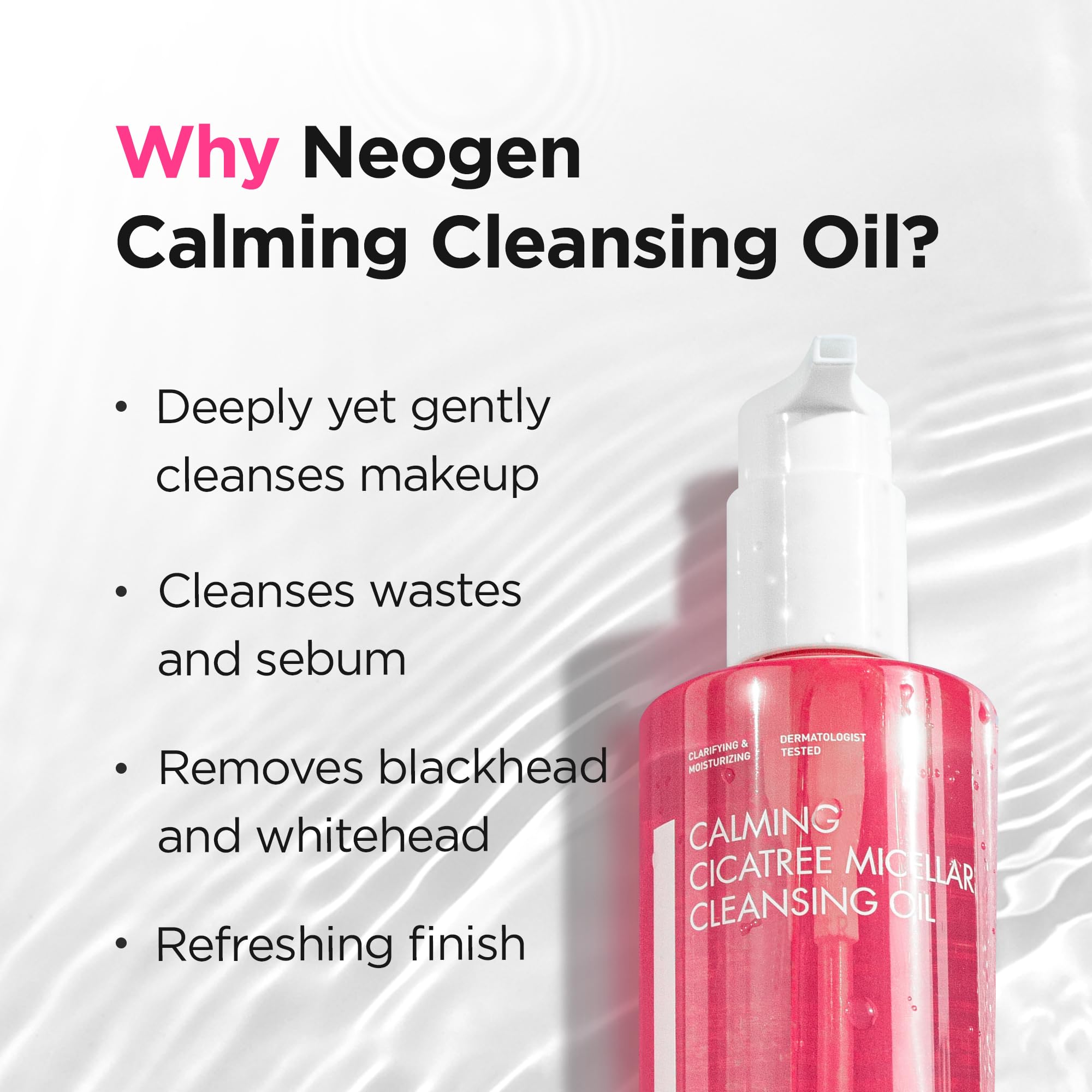DERMALOGY Calming Cleansing Oil texture in hand showing light, non-greasy feel.