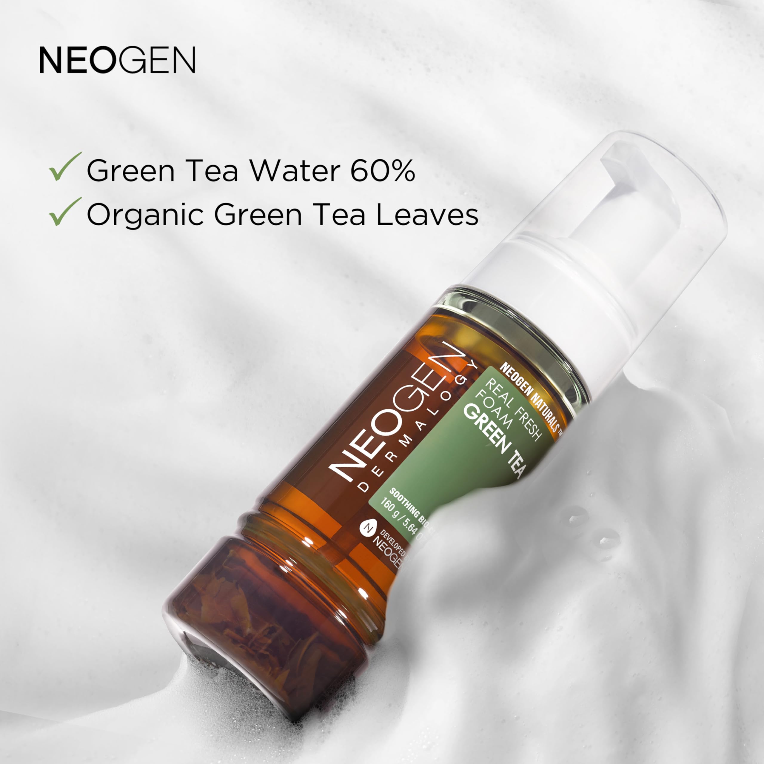 DERMALOGY Real Fresh Foam Green Tea ingredients highlight natural plant-derived cleansing agents.