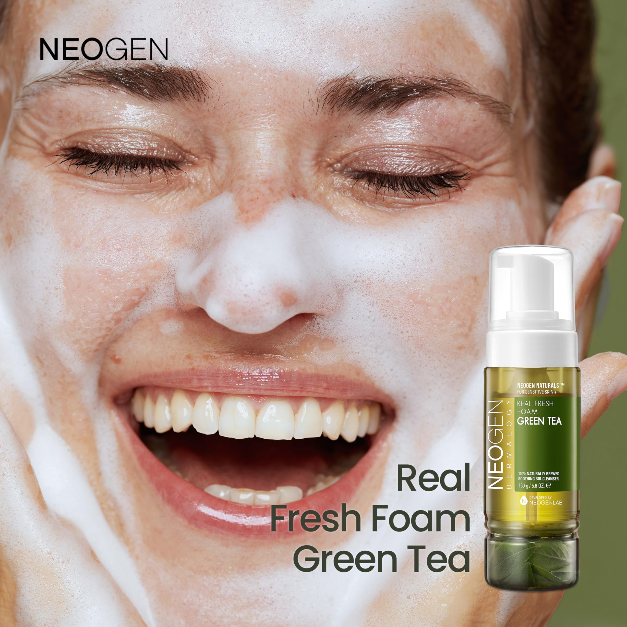 DERMALOGY Real Fresh Foam Green Tea daily skincare routine shot.