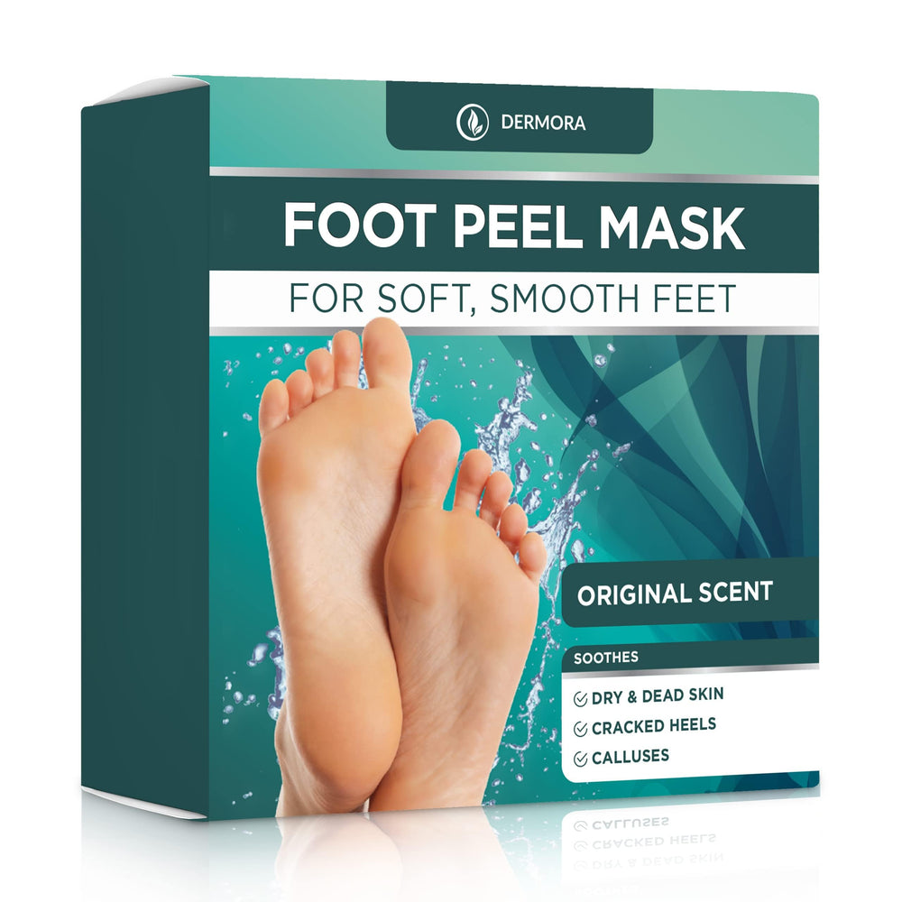 DERMORA Foot Peel Mask bottle for at-home exfoliation and smoother feet.