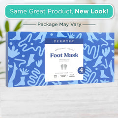 DERMORA Foot Peel Mask socks on feet show easy, comfortable wear.
