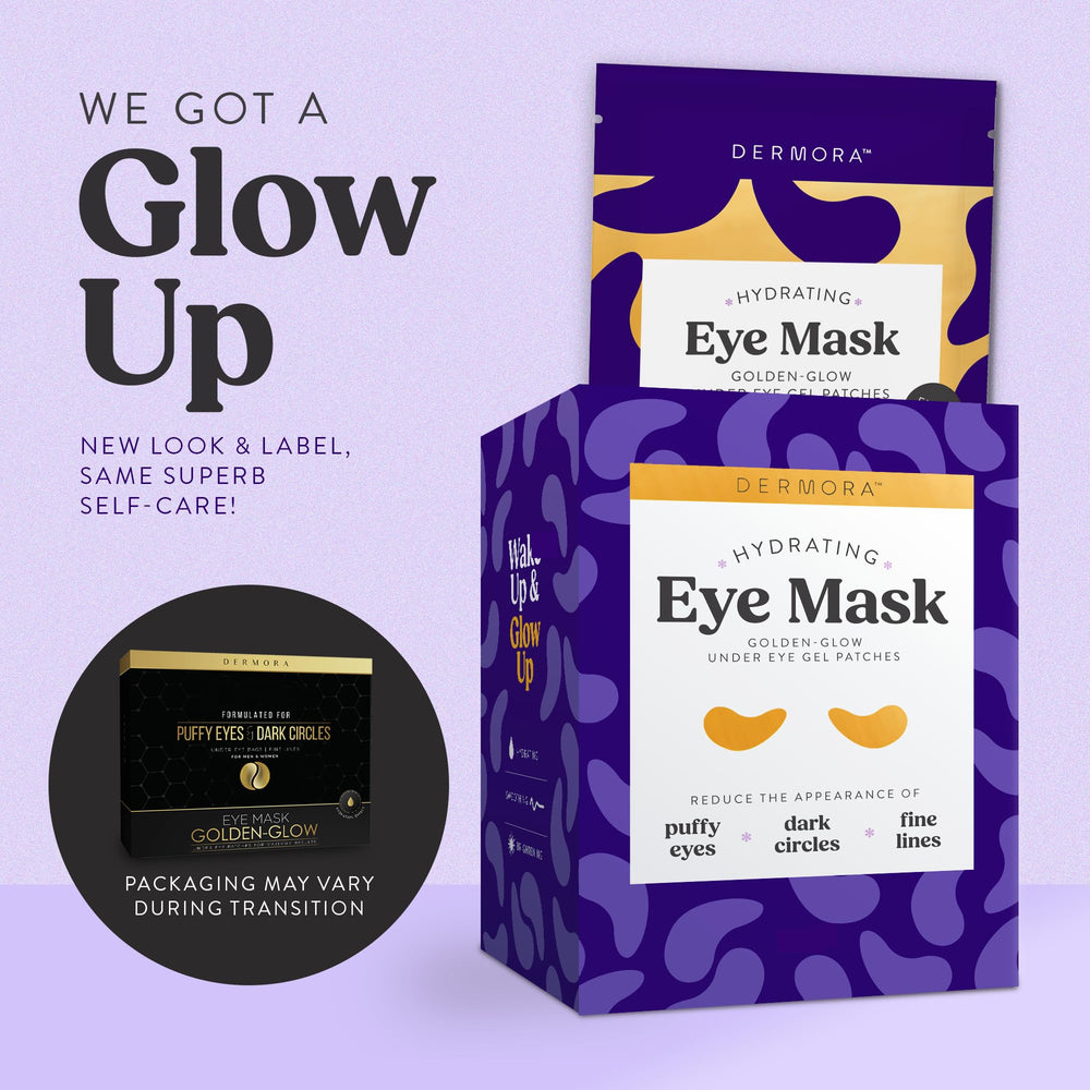 DERMORA Golden Glow parches ojos, parches apilados para visualización rápida de producto.