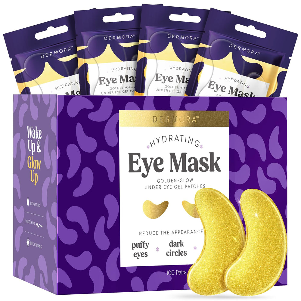 DERMORA Golden Glow under-eye patches packaging for at-home skincare.