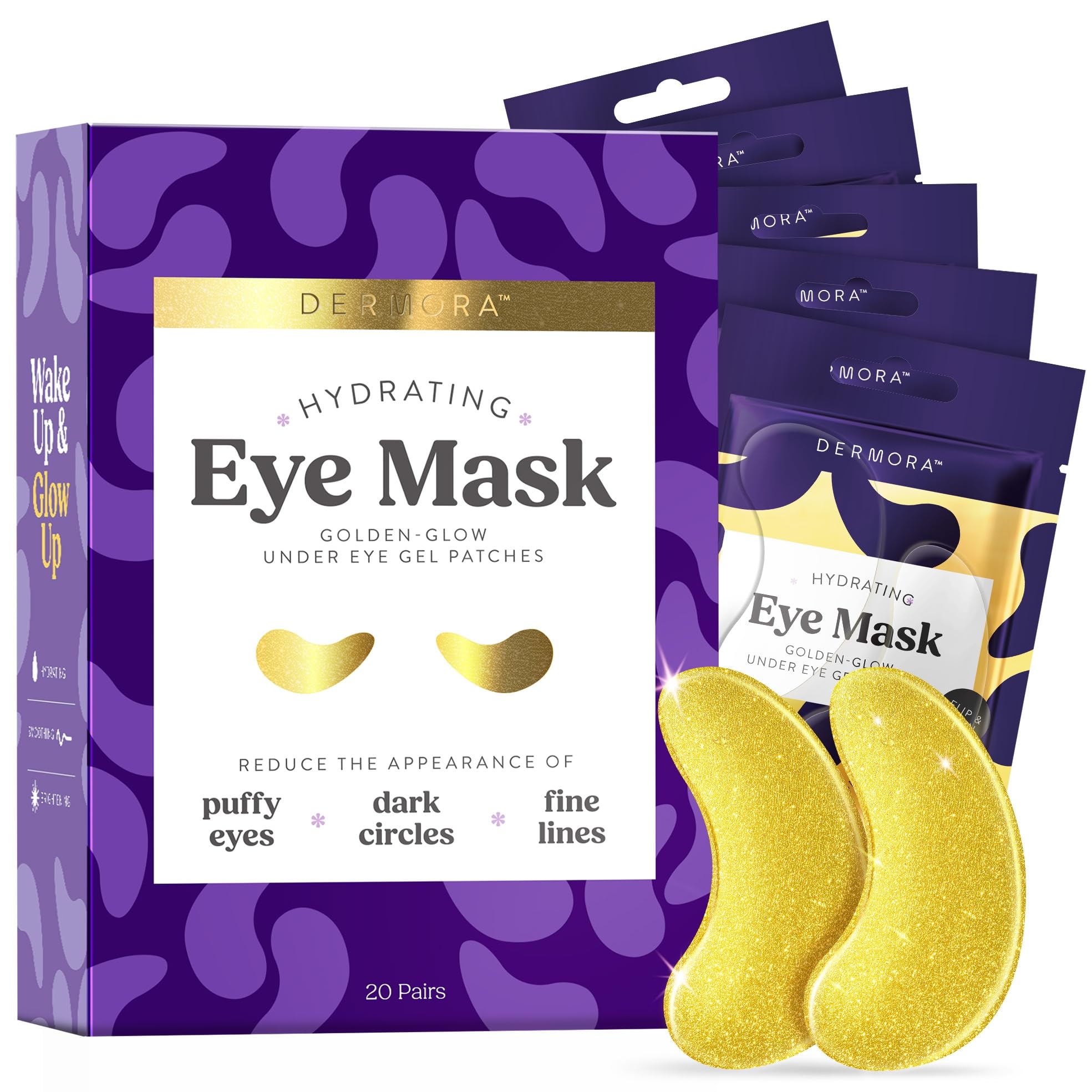 Dermora parches ojos brillo dorado de 20 pares para revitalizar la mirada