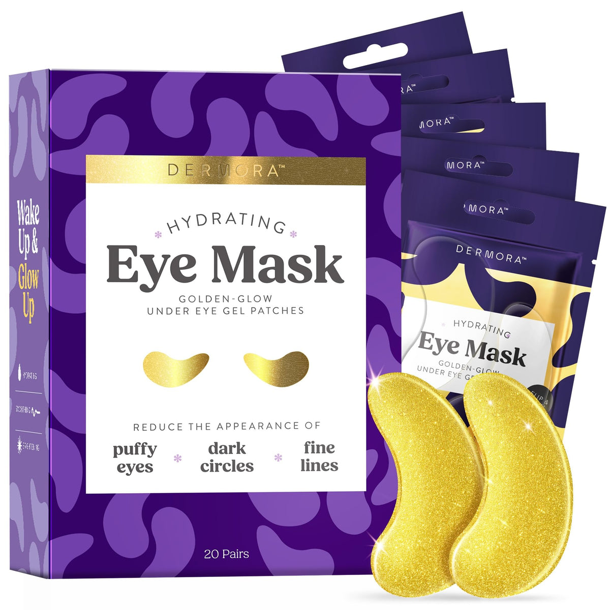 Dermora parches ojos brillo dorado de 20 pares para revitalizar la mirada
