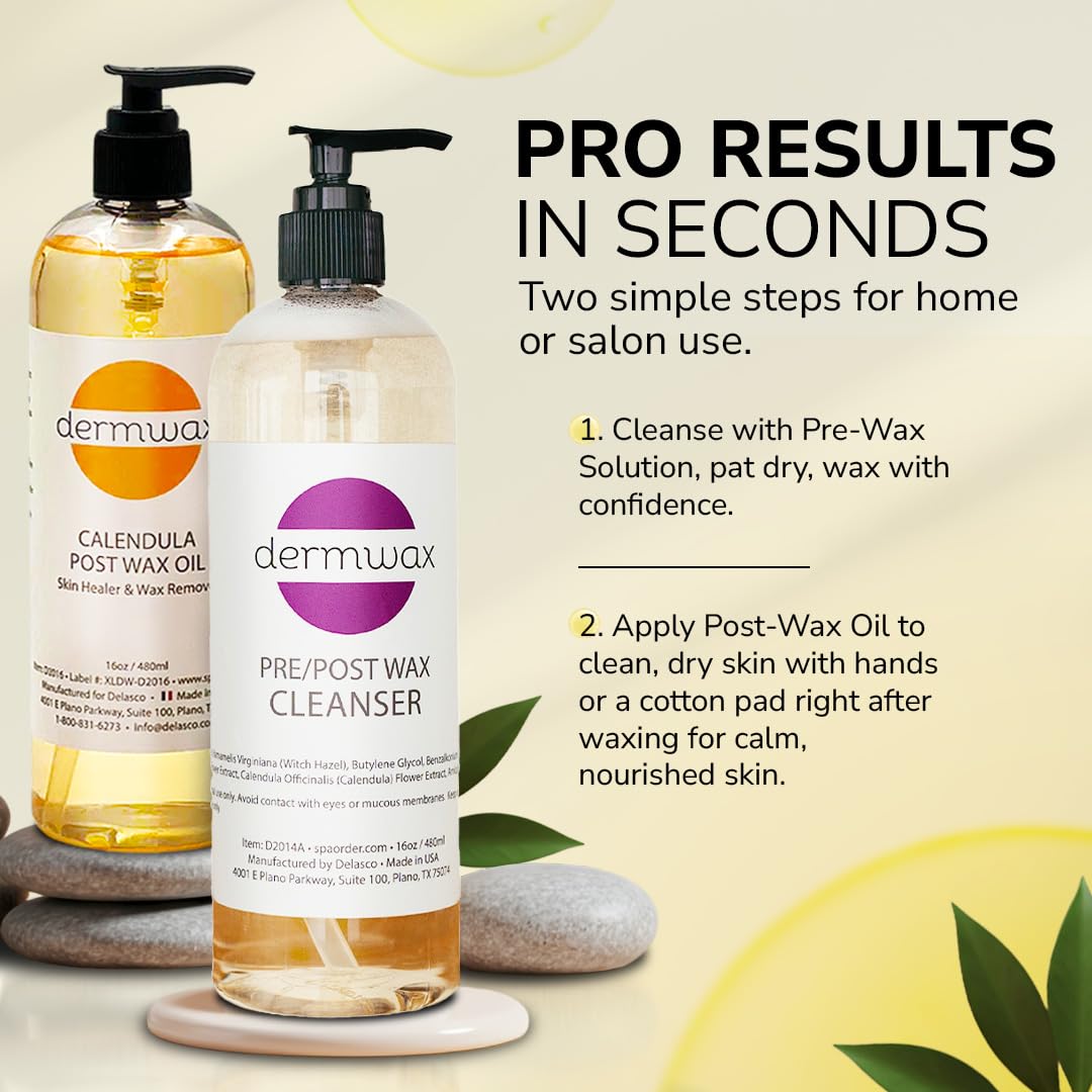 Dermwax pre-wax cleanser bottle with witch hazel and chamomile botanical blend
