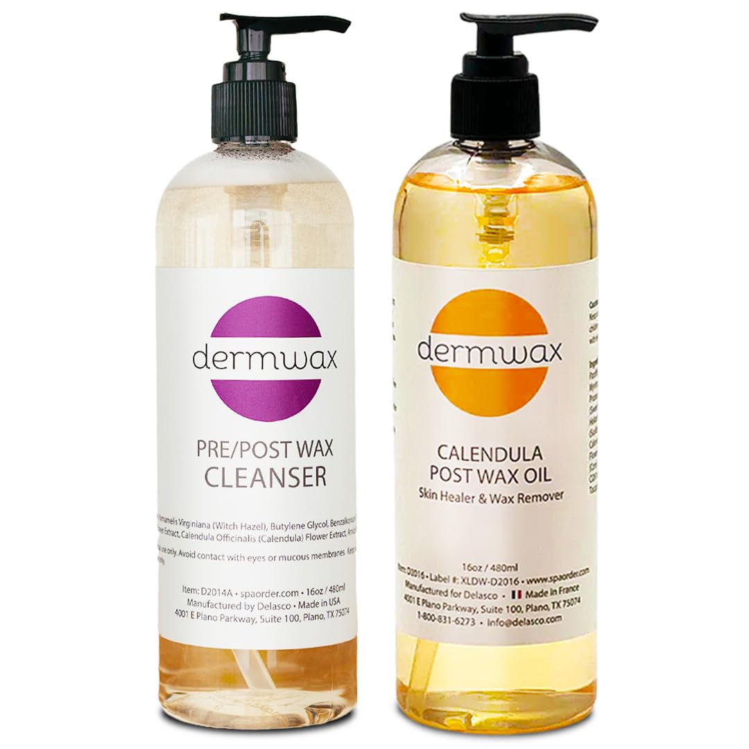 Dermwax pre-wax cleanser bottle prepping skin for better wax adherence