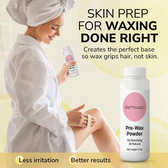 Dermwax pre-wax powder dusting on skin for oil absorption.