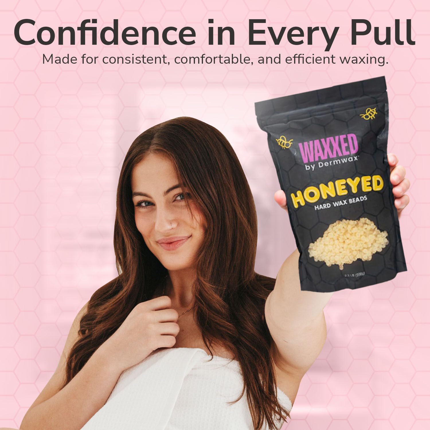 Dermwax Waxxed Honeyed Hard Wax Beads require no strips for cleanup