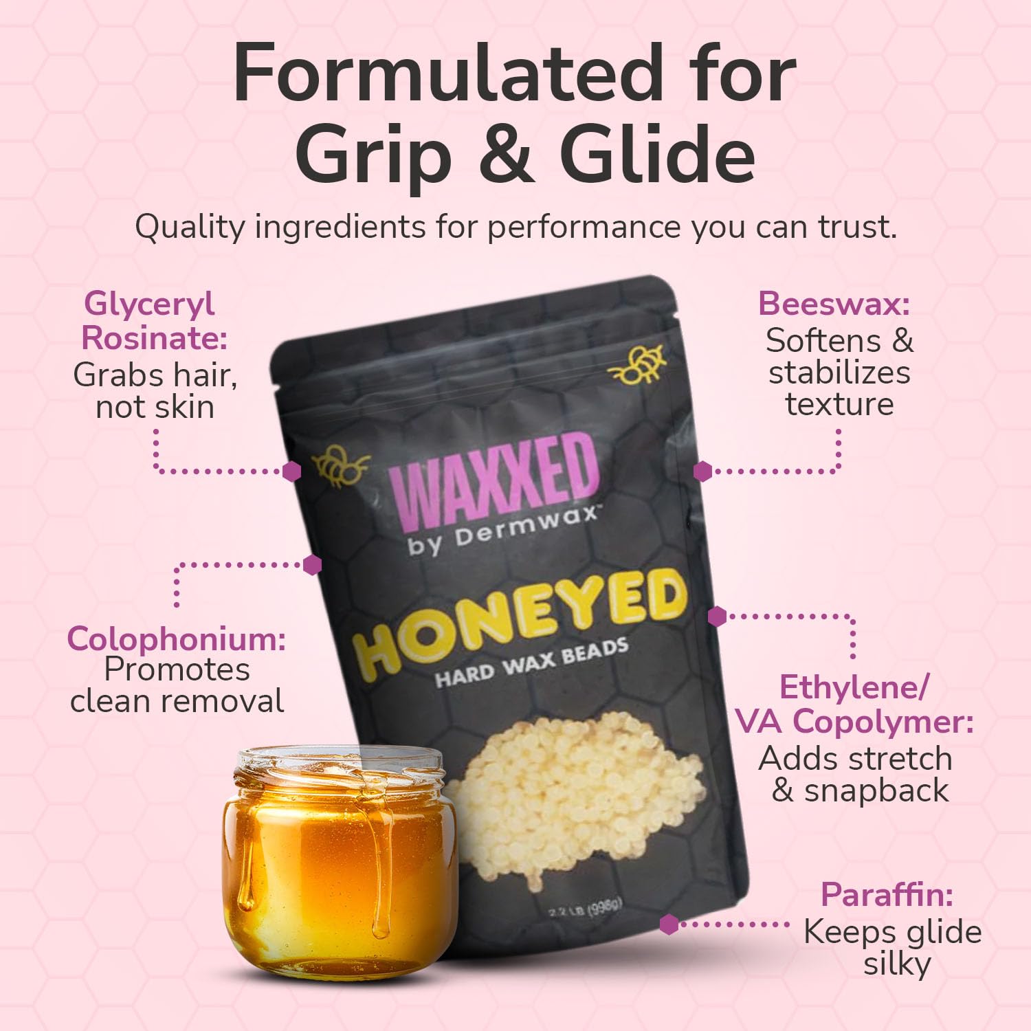 Dermwax Waxxed Honeyed Hard Wax Beads suitable for professional use in salons
