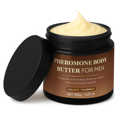 Derperzi pheromone body butter jar delivers deep hydration with a refined masculine scent.
