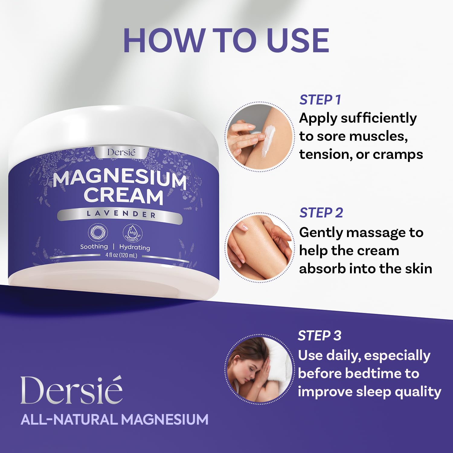 Dersie Crema de Magnesio, hidratación suave para la piel nocturna