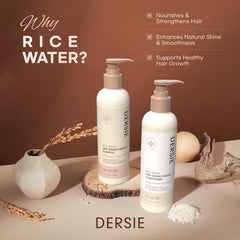 Dersie rice water conditioner bottle delivering silky, manageable hair.