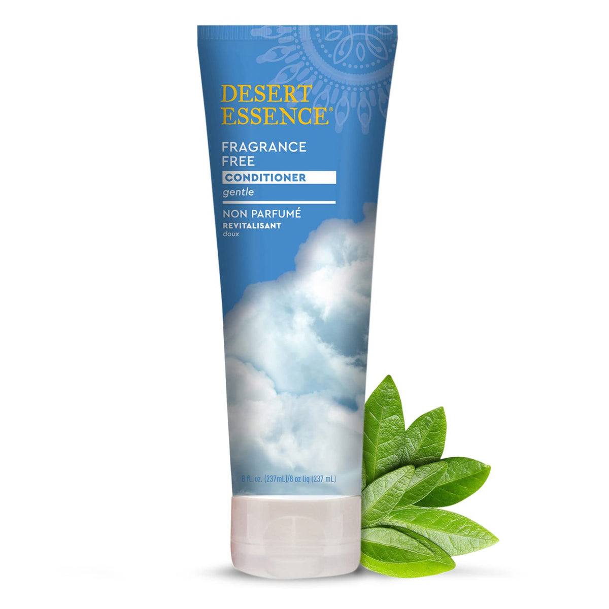 Desert Essence acondicionador sin fragancia, botella visible, aporta hidratación ligera para cabello suave