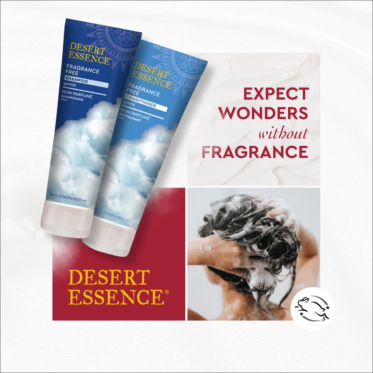 Desert Essence acondicionador sin fragancia, fórmula libre de residuos, brillo natural sin peso