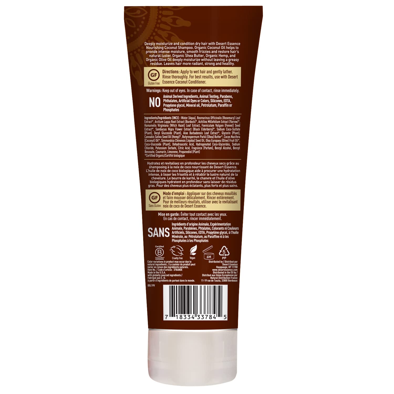 Desert Essence Champú Coco con aceite de oliva para retener humedad