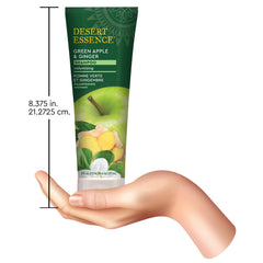 Desert Essence champú engrosante, ingredientes naturales y aroma revitalizante durante el lavado.