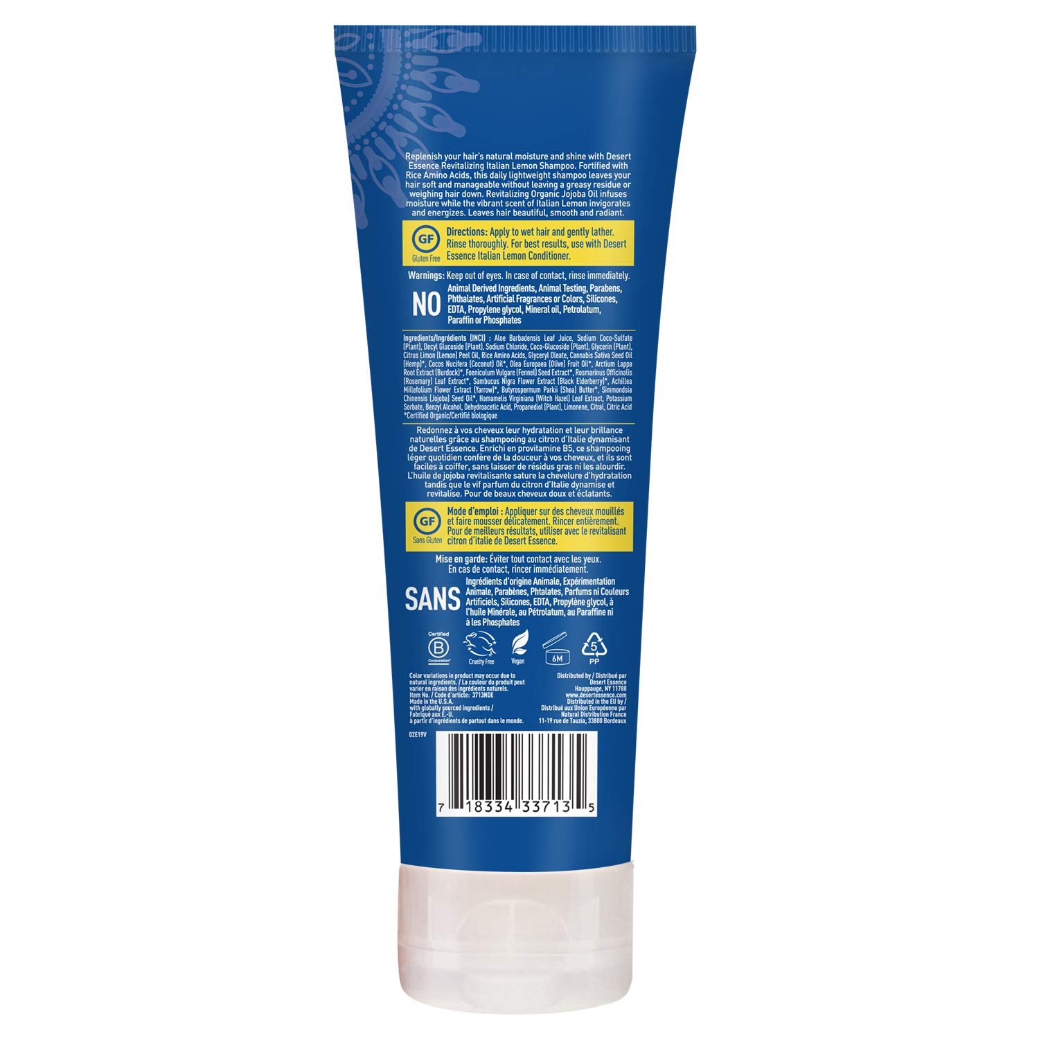 Desert Essence Champú Limon Italiano, aplicación diaria para cabello suave.
